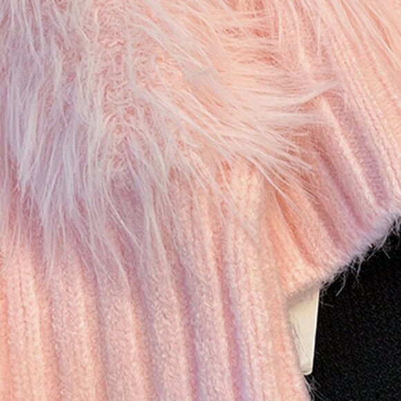 Pink Casual Women's Stand Collar Fuzzy Embellished Long Sleeve Sweater - Picture 4 of 5